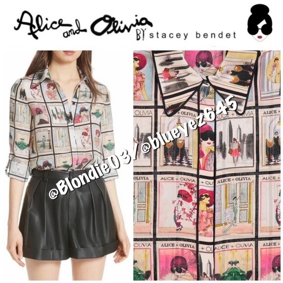 Alice + Olivia “Santana” top in magazine print XS - Picture 1 of 5